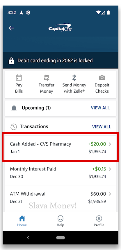 Capital One Cash was added at CVS Pharmacy