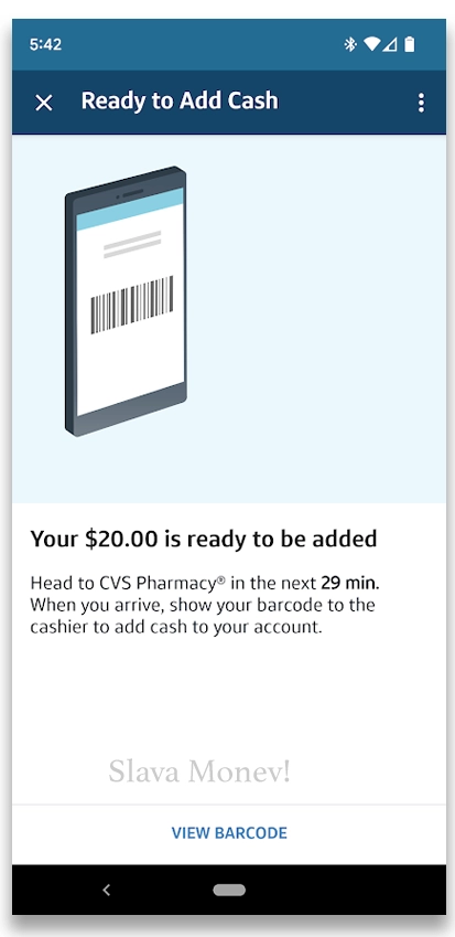 Barcode to add cash to Capital One 360 checking account at CVS Pharmacy