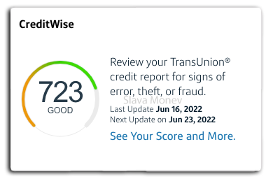 Example of accurate credit score of CreditWise sourced from TransUnion