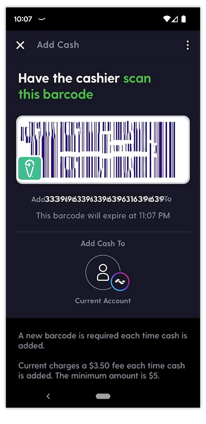 Current bank barcode to deposit cash