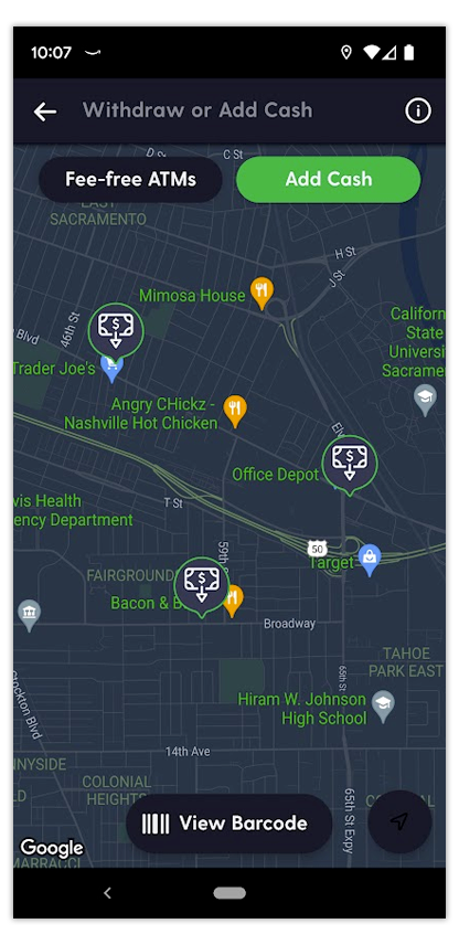 Map with places where you can load cash to Current Bank