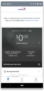 Quicksilver credit card in Mobile Ap