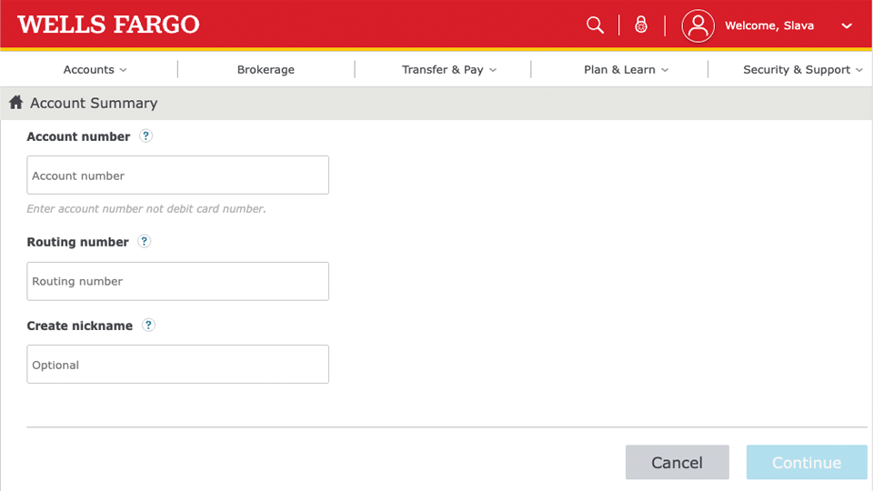 Wells Fargo account number and routing number