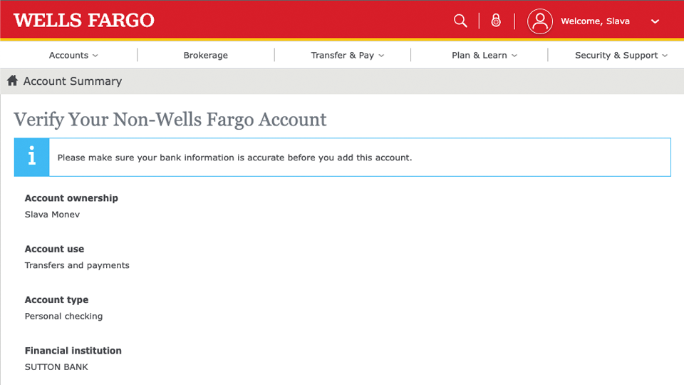 Verify your external bank account