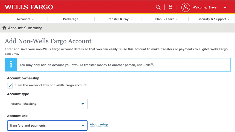 Add Non-Wells Fargo account