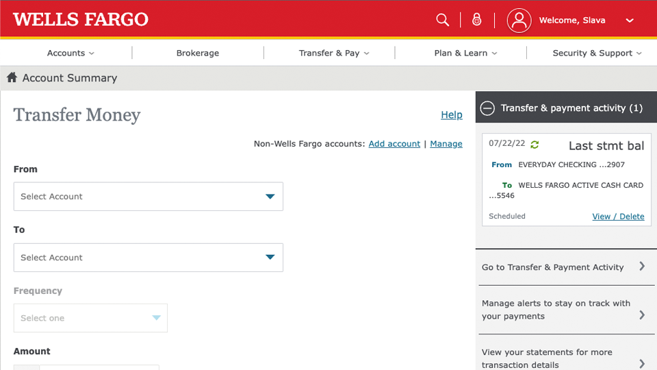 Wells Fargo transfer money