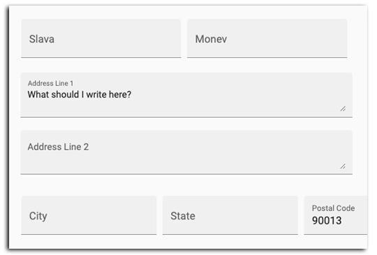 Form with address line 1 and address line 2