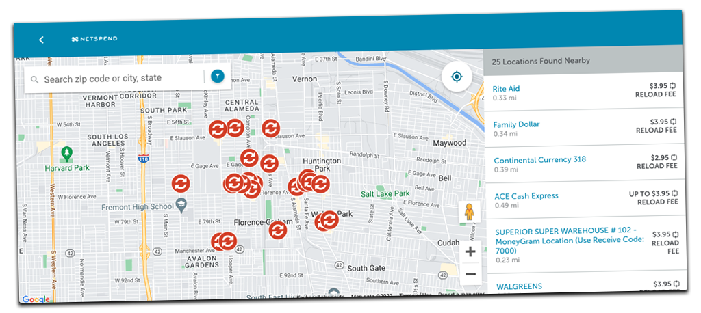 Netspend allows you to find stores to deposit cash on the map