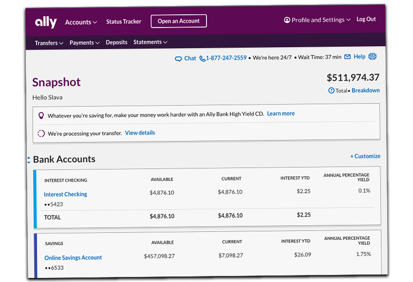 Ally bank checking account earns 0.1% interest