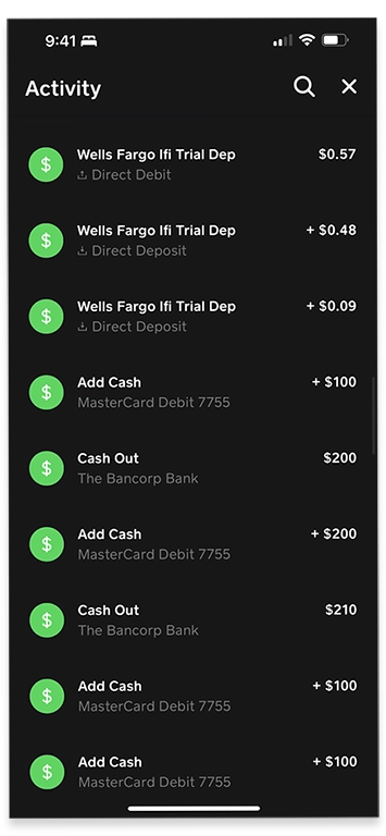 Cash App Trial Transactions