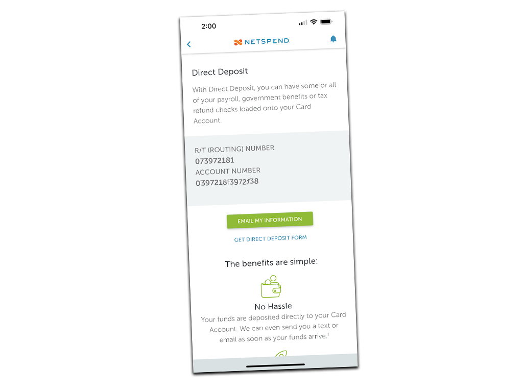 Netspend prepaid card has direct deposit