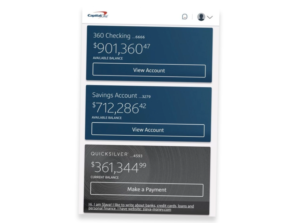 Capital One Dashboard screenshot