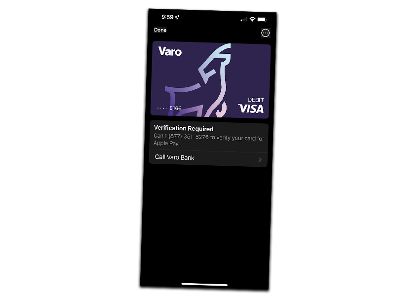 Varo Debit Card in virtual wallet