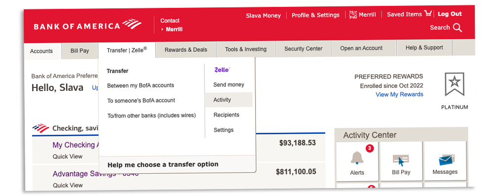 Bank Of America Open Zelle Activity