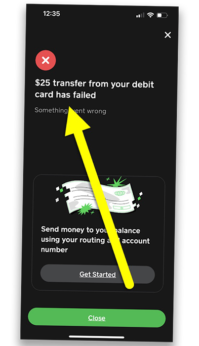 Cash App add cash fails