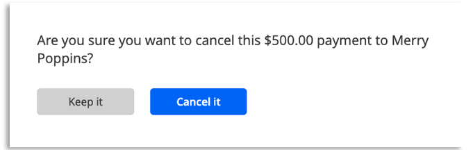 Confirm that you want to cancel Zelle payment