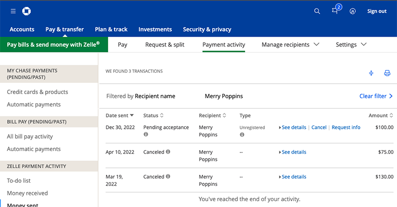 You can cancel pending Zelle payments