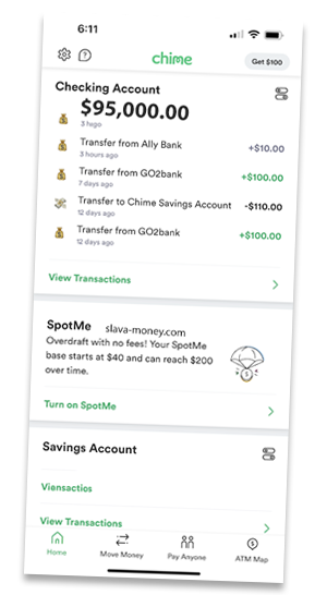 Chime checking account balance