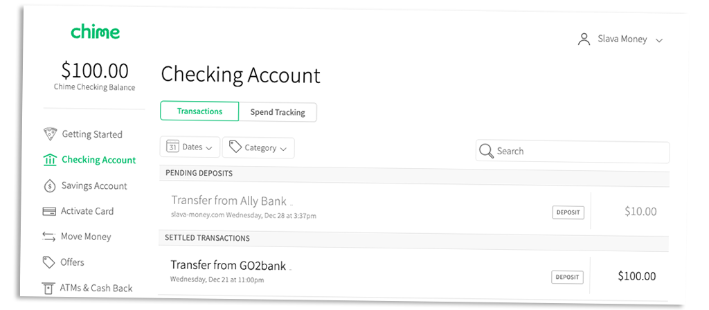 Chime pending deposits online