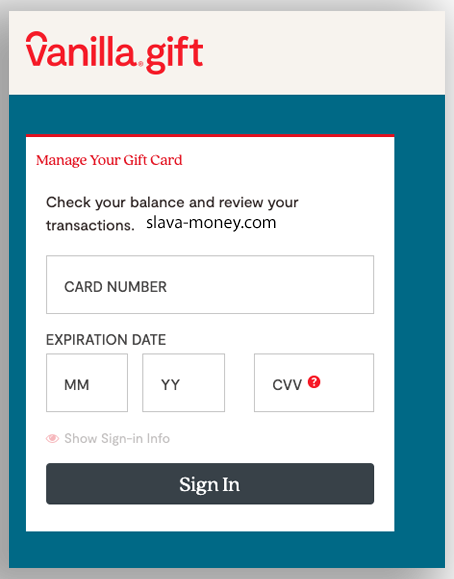 Manage your Vanilla Gift card